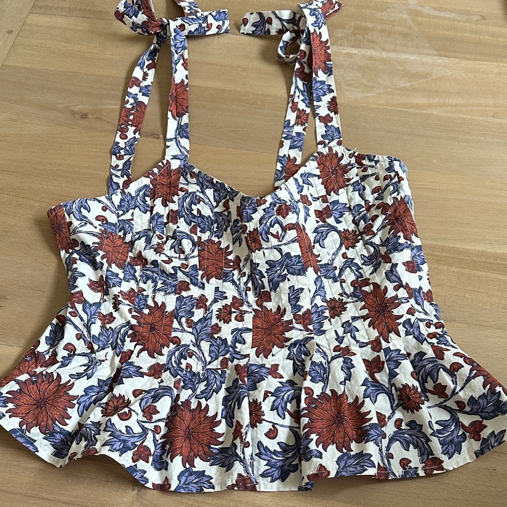 Anthropologie Red and Blue Floral Tank Top